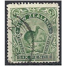 New Zealand 1894 SG254 6d Green Fine Used ..