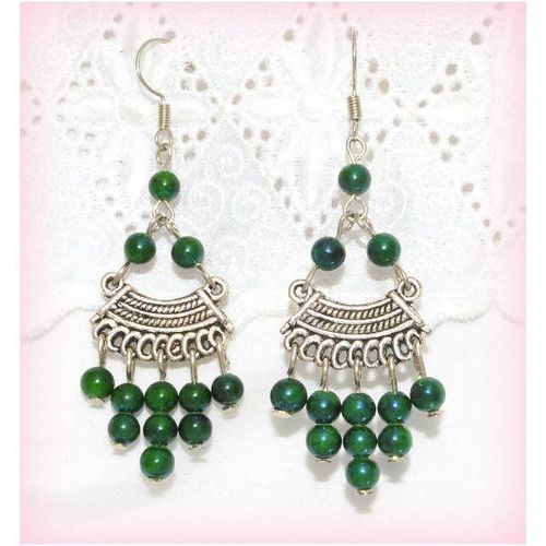 Sale Tibetan Hill Tribe Style Green Beads Hook Earrings Jewellery 1474