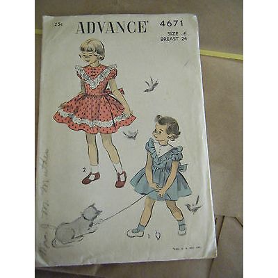 Vintage 1950's Advance 4671 Girl's Dress Pattern - Size 6 Bust 24