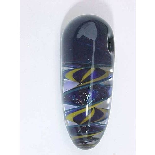 Glass Pendant Twisted Swirl Blue Yellow Orange Glass Bead One of A Kind 1-3/8"