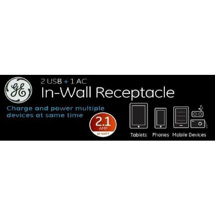 GE 2 USB + 1 AC In-Wall Receptacle - White