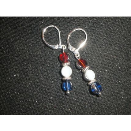 Small silvered red white blue swing dangle leverback earrings pettite or child B