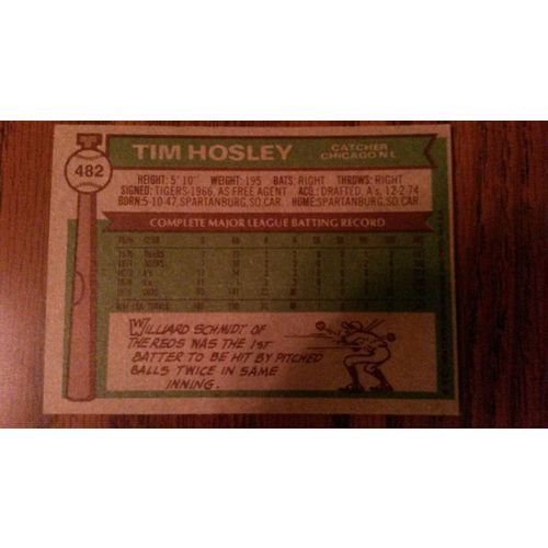 1976 Topps Card # 482 Tim Hosley Very Good-Excellent (4) Chicago Cubs