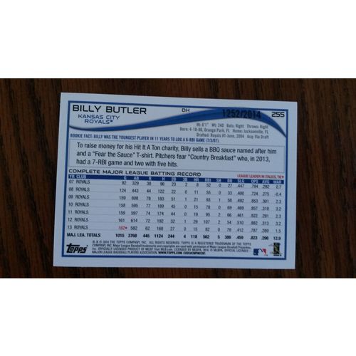 2014 Topps Gold Parallel Card # 255 Billy Butler Near Mint (7) Kansa City Royals