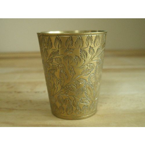 Vintage Indian Brass Leaf Pattern Drink / Spirit Measure
