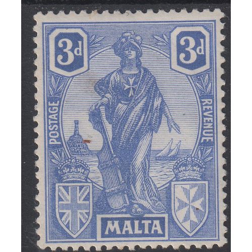 1922 MALTA Sg130a 3d Brt Ultramarine fine very lightly m/mint (G31)