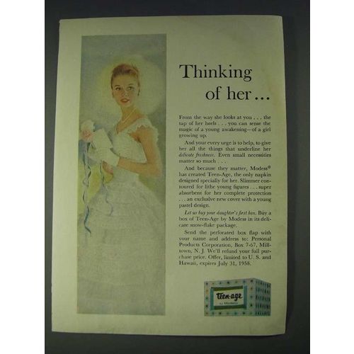 1958 Modess Teen-Age Personal Products Ad - Thinking of herÉ