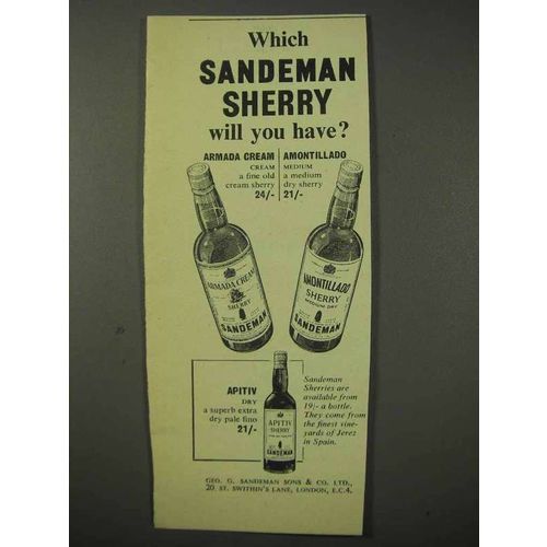 1958 Sandeman Sherry Ad - Which Will You Have?