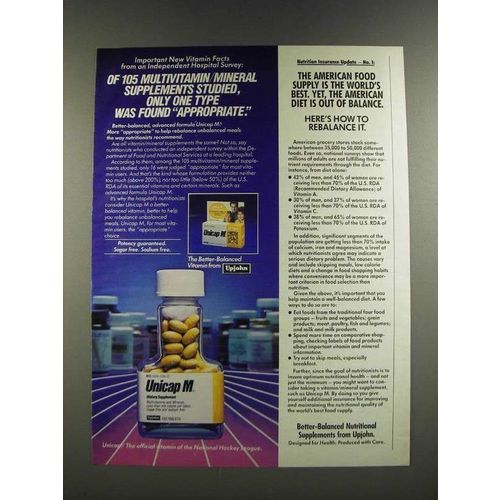 1986 Upjohn Unicap M Ad - The American Food Supply is The World's Best