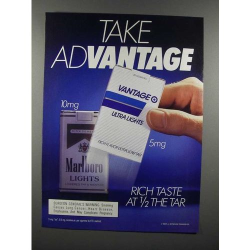 1989 Vantage Ultra Lights Cigarette Ad - Take Advantage