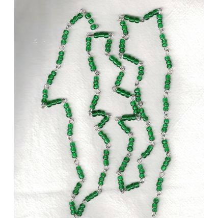Green Seed Beaded Rosary Chain Silver Tone Chain 1 Yard Crafting bdc02