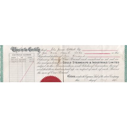 Gould Steamships & Industrials Limited 1920 4000 Shares Stock/Share Certificate