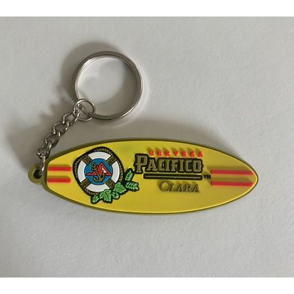 Pacifico Clara Beer Surfboard Keychain Yellow Rubber Pacifico Beer ￼Key Chain