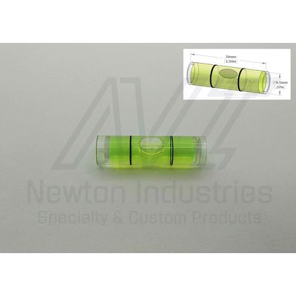 5pcs Acrylic Ø9.5x34mm Bubble Spirit Level Vial YlwGreen Sens: 30'/2mm 8.73mm/m