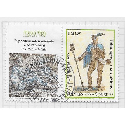 POLYNESIA 1999 FRENCH FRANCE TATTOOS WITH IBRA99 LABEL FROM MINIATURE SHEET ?