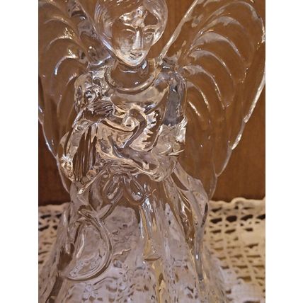 Vintage Heavy Clear Crystal Angel Playing Harp 7.5" H 5.5" W Candle Holder