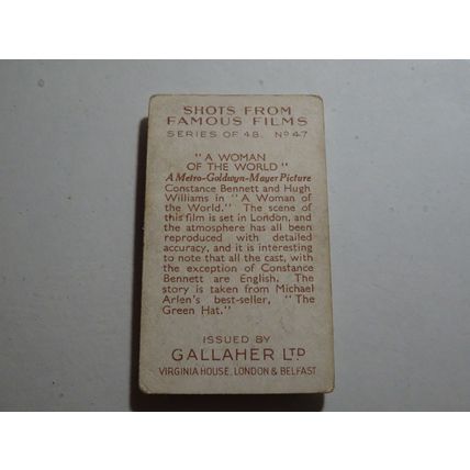 1935 Gallaher Shots From Famous Films Card # 47 of 48 A Woman of the World Good