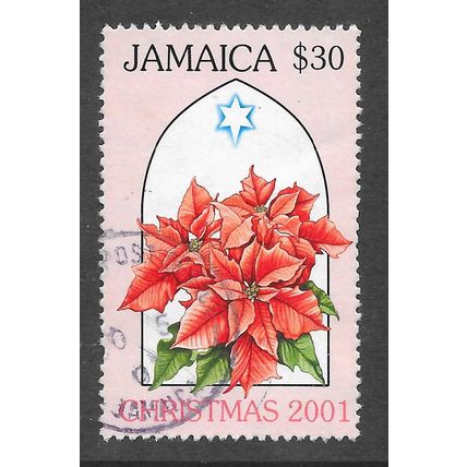 JAMAICA 2001 CHRISTMAS XMAS POINSETTIA $30 USED fault bend