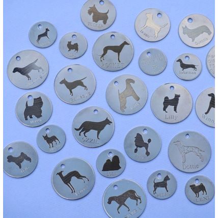 PERSONALISED DOG ID TAGS ANY BREED ENGRAVED BOTH SIDES 4 SIZES many options