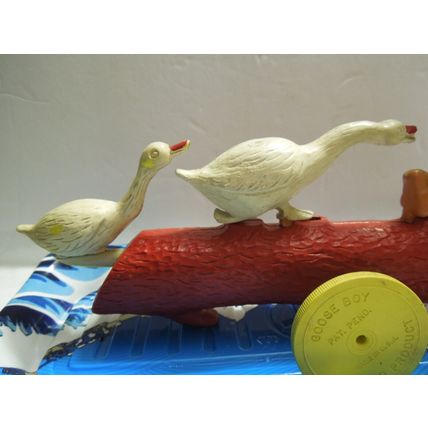 Vintage Plastic Toy "Goose Boy" Farm Boy & Goose on log A RIEVO Product USA