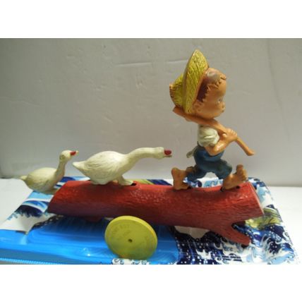 Vintage Plastic Toy "Goose Boy" Farm Boy & Goose on log A RIEVO Product USA