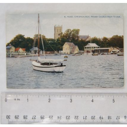 vintage postcard Christchurch, Priory Church from the River