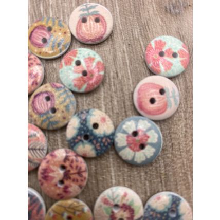 15mm Wooden Cute Flower Round Buttons For Cardigans Craft Diy Knitting 2 Hole
