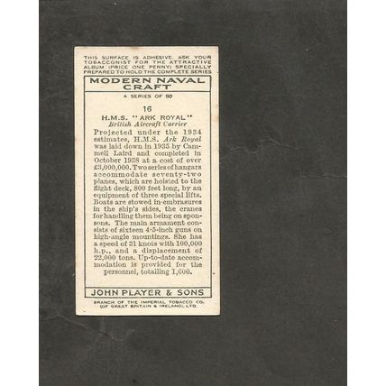Players Modern Naval Craft 1939 #16 HMS Ark Royal