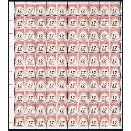 J104, Mint NH 17¢ Postage Due Full Sheet of 100 - Stuart Katz