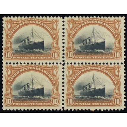 299, Mint F-VF NH 10¢ “Sinking Ship” Block of Four SCV $1200 * Stuart Katz