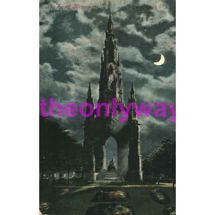 Scott Memorial, Edinburgh, Valentines Moonlight Postcard 1904