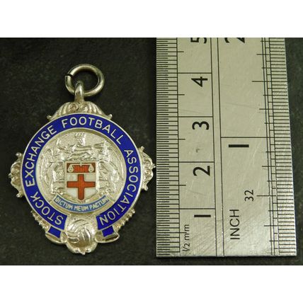 Solid Silver Enamel Pocket Watch Albert Fob Medal Stock Exchange Football 1937