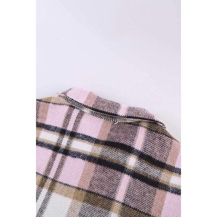 Pink Geometric Plaid Print Pocketed Shirt