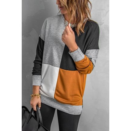Color Block Round Neck Long Sleeves Pullover Sweatshirt