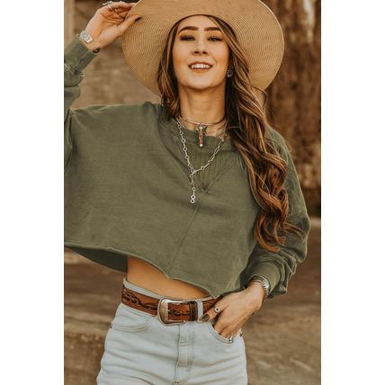 Green Drop Shoulder Cropped Sweatshirt