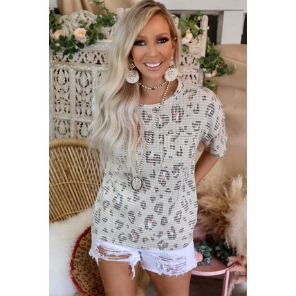 Leopard Waffle Knit Short Sleeve Top