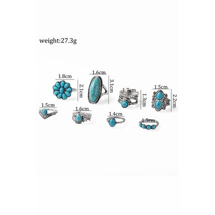 Green Vintage Western Turquoise 8-piece Ring Set