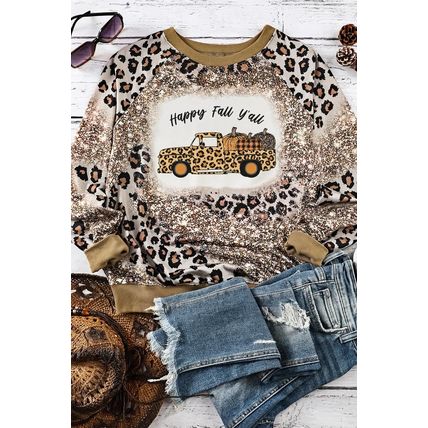 Leopard Tie Dyed Pumpkin Truck Graphic Long Sleeve Top