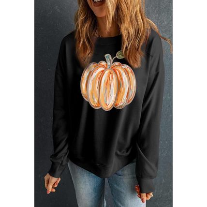 Black Thanksgiving Pumpkin Graphic Drop Shoulder Sweatshirt