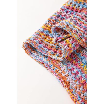 Pink Color Contrast Crochet Loose Fit Sweater Vest