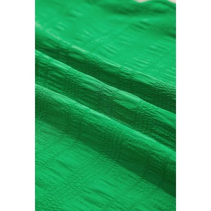 Dark Green Textured Ruffled Sleeve Round Neck Top