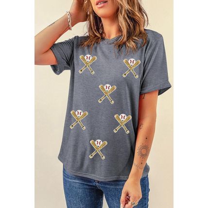 Gray Sequined Game Day Casual Tee