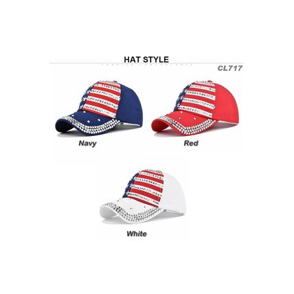 Fiery Red American Flag Rhinestone Decor Baseball Cap