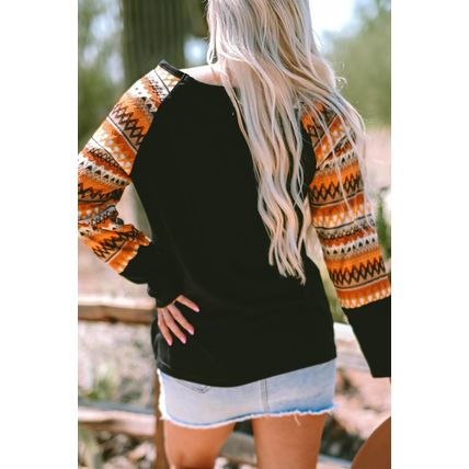 Orange Cute Pumpkin Graphic Geo Print Raglan Long Sleeve Tee