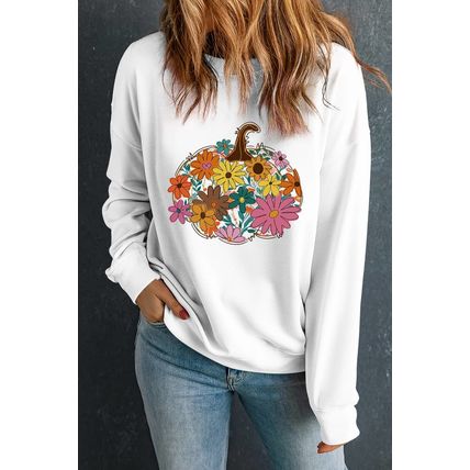 White Floral Pumpkin Custom Graphic Sweatshirt