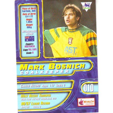 Merlin Premier Gold English Premier League 1997/98 Mark Bosnich