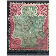 India 1892 SG106 1 Rupee Green & Aniline-Carmine Fine Used ..