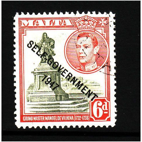 MALTA 1948 SG242 6d OLIVE GREEN & SCARLET FINE USED #1