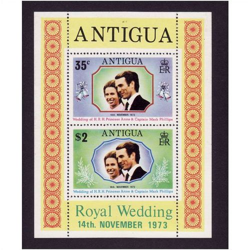 ANTIGUA 1973 ROYAL WEDDING SET 2 VALS MIN SHEET U/M MINT#1