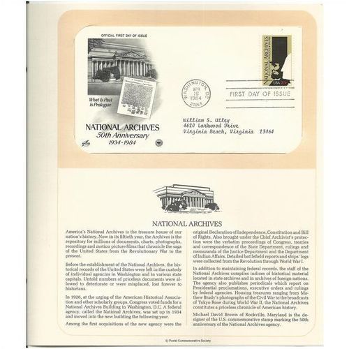 NATIONAL ARCHIVES ' OFFICIAL FIRST DAY of ISSUE ' (1984)
